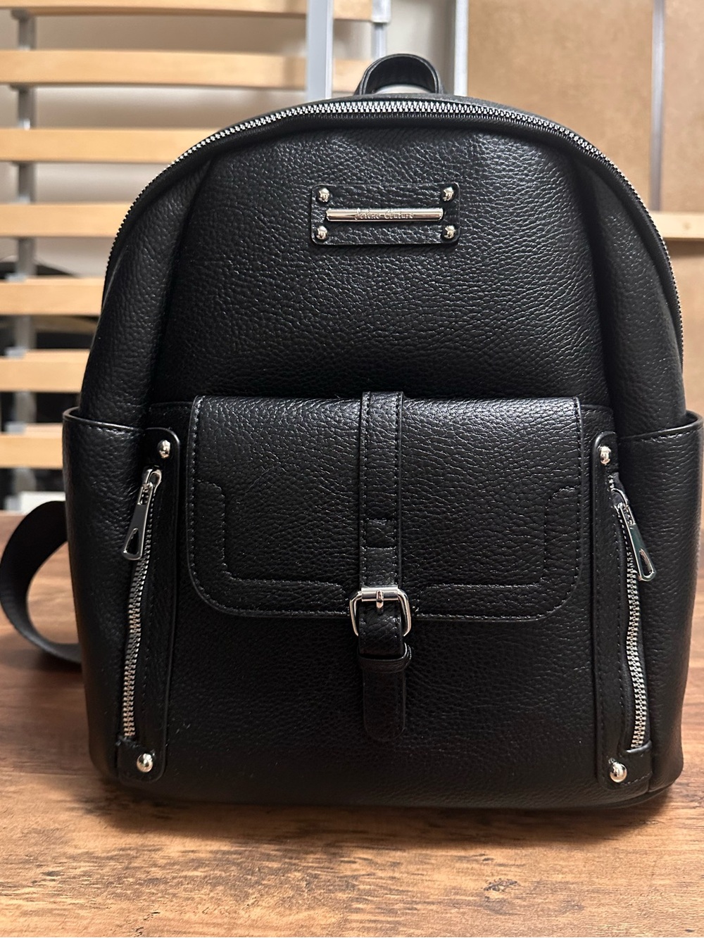 NWOT Jolene Couture Black Pebbled Textured Backpack Bag w/ Adjustable Straps C1